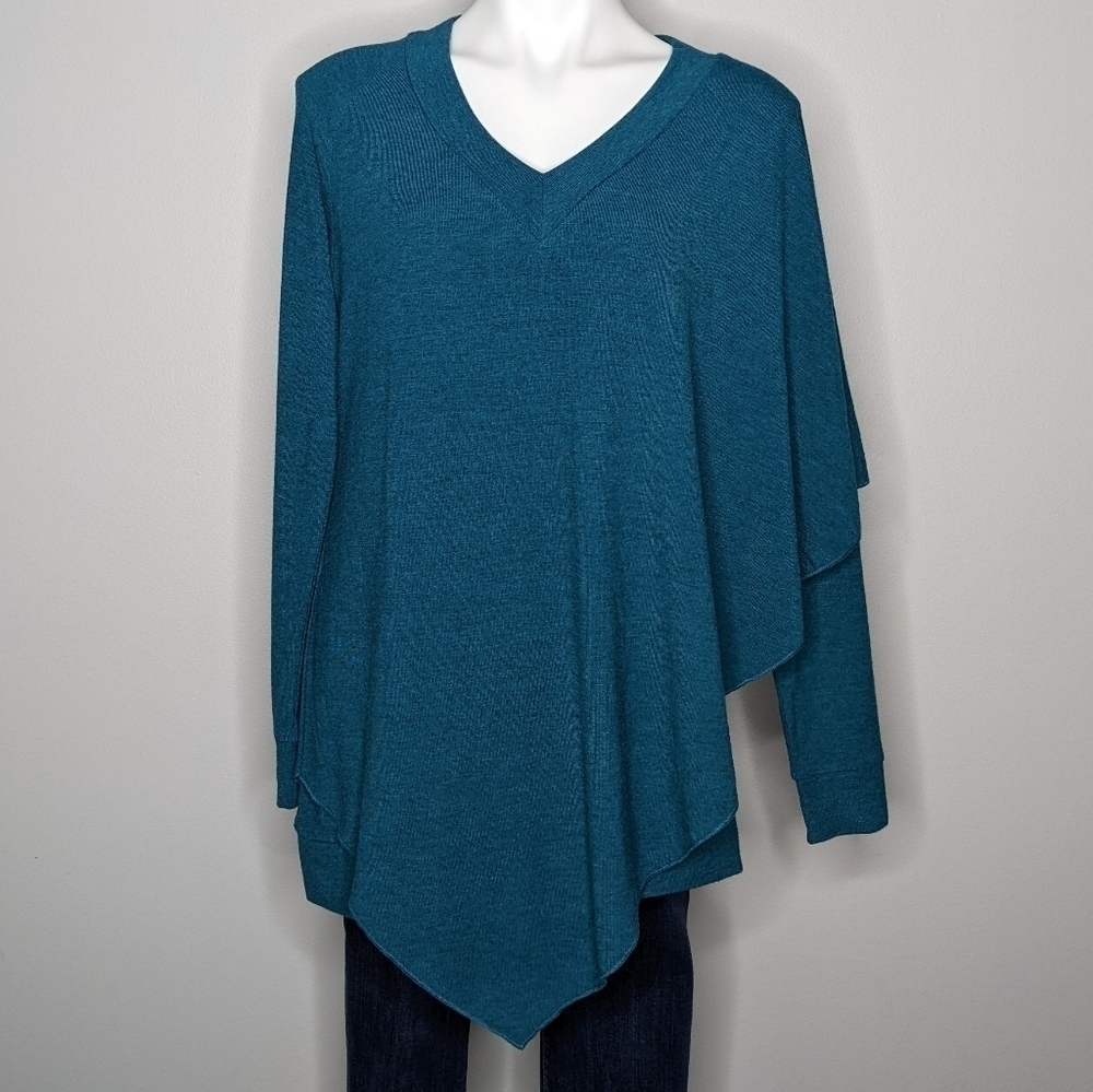 Soft Surroundings blue asymmetric overlay sweater M